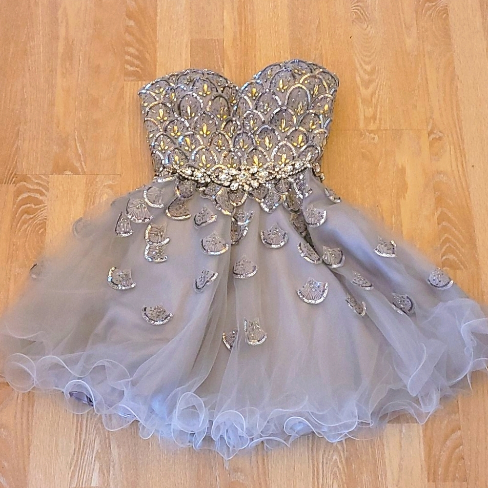 Tony Bowls Silver Prom Dress